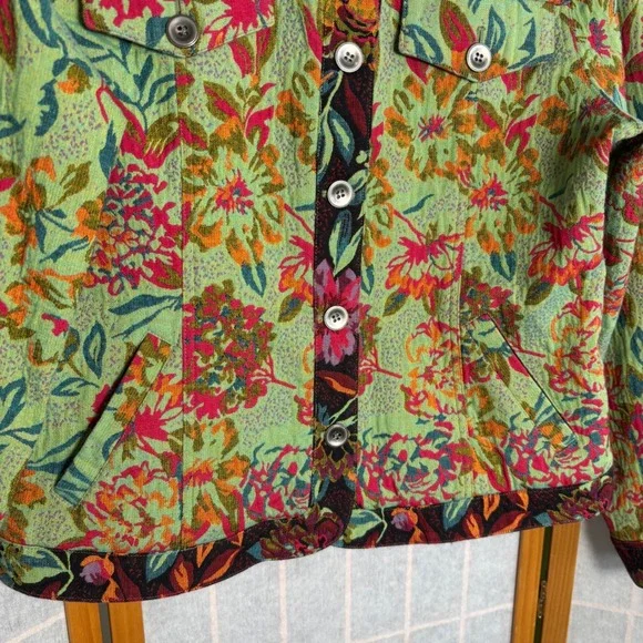 Christopher & Banks Floral Tapestry Jacket Green Pink Button Front Womens Large - Picture 3 of 7